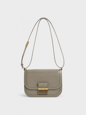 Charles & Keith Charlot Bag Gri Kahverengi | BHGA-17465