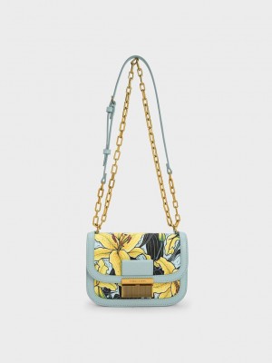 Charles & Keith Charlot Botanical Print Bag Mavi | SAJL-90534