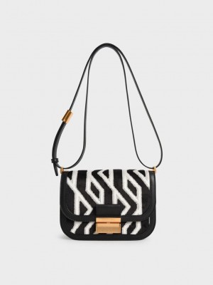 Charles & Keith Charlot Jacquard Printed Bag Siyah | WVHO-25619