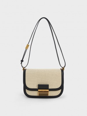 Charles & Keith Charlot Kanvas Crossbody Bag Siyah | PARX-41368