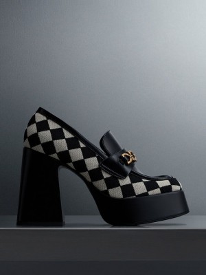 Charles & Keith Checkered Metallic Accent Platform Loafers Renkli | DFBG-73296