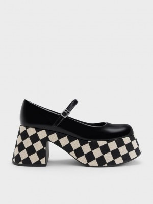 Charles & Keith Checkered Platform Mary Janes Renkli | FUWC-21378