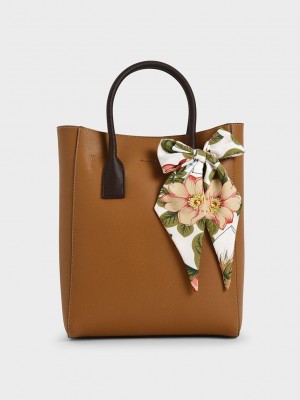 Charles & Keith Chiffon Scarf Tote Bag Kahverengi | QVUP-76098
