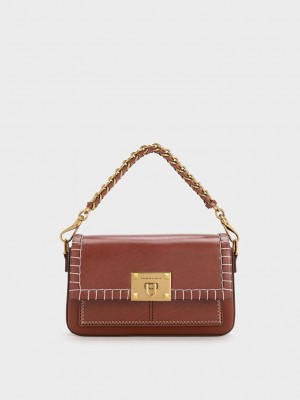 Charles & Keith Circe Stitch-Trim Top Handle Bag Bej Rengi | UGTR-09623