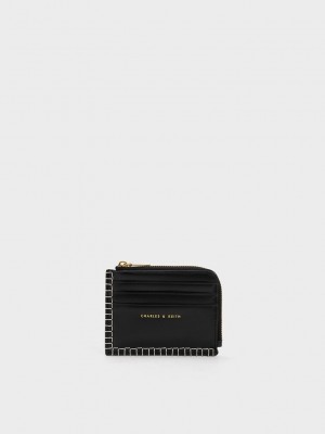 Charles & Keith Circe Stitch-Trim Zip Around Card Holder Siyah | JBLN-61739