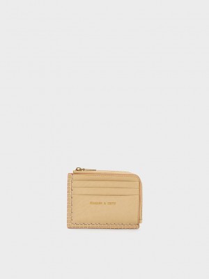 Charles & Keith Circe Stitch-Trim Zip Around Card Holder Bej Rengi | GQJE-25810