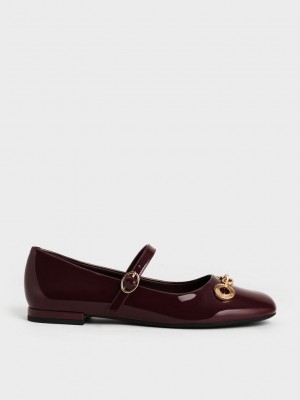 Charles & Keith Circle Chain-Link Rugan Mary Janes Bordo | WKPL-37218