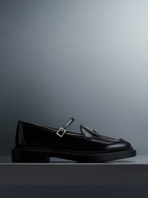 Charles & Keith Circle Charm Mary Janes Siyah | IBLX-43905