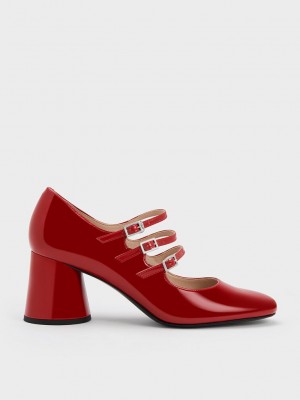 Charles & Keith Claudie Rugan Buckled Mary Janes Kırmızı | SBPY-40167