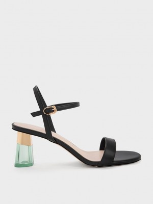 Charles & Keith Clear Trapeze Heel Sandals Siyah | QBLE-15423