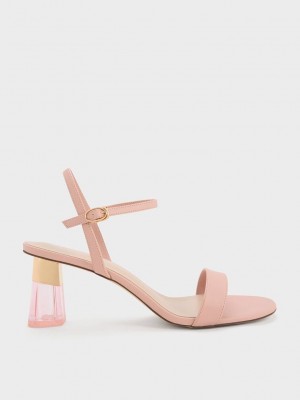 Charles & Keith Clear Trapeze Heel Sandals Pembe | TSRW-84317