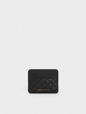 Charles & Keith Cleo Kapitone Card Holder Siyah | LIVM-89453