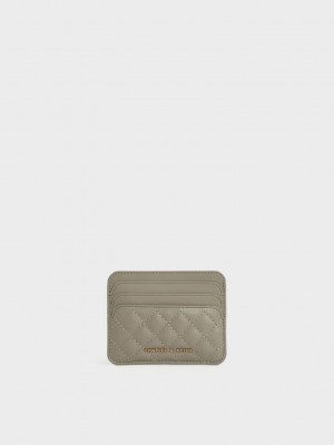 Charles & Keith Cleo Kapitone Card Holder Gri Kahverengi | CEBU-54261
