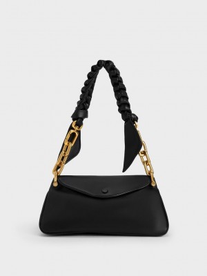Charles & Keith Cleona Braided Handle Hobo Bag Siyah | VZNP-01853