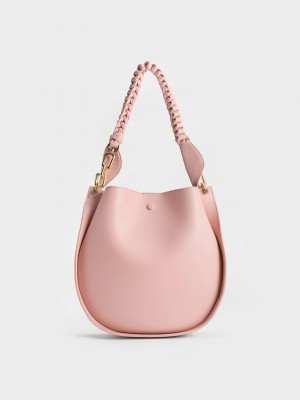 Charles & Keith Cleona Braided Handle Shoulder Bag Açık Pembe | PKUT-96754