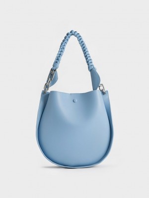 Charles & Keith Cleona Braided Handle Shoulder Bag Açık Mavi | XQPI-10426