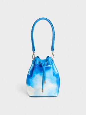Charles & Keith Cloud-Print Braided-Handle Drawstring Bucket Bag Renkli | NXUJ-21079