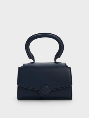 Charles & Keith Clover Curved Handle Bag Lacivert | YLIP-72386