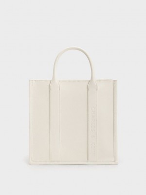 Charles & Keith Clover Trapeze Tote Bag Krema | RCOV-07152