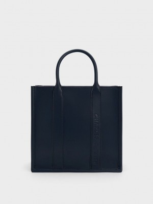 Charles & Keith Clover Trapeze Tote Bag Lacivert | GKUJ-12690