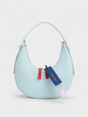 Charles & Keith Cockade Crescent Hobo Bag Mavi | WMIF-26150