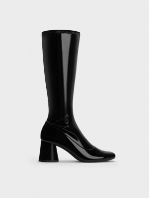 Charles & Keith Coco Knee-High Boots Siyah | SQDG-56071