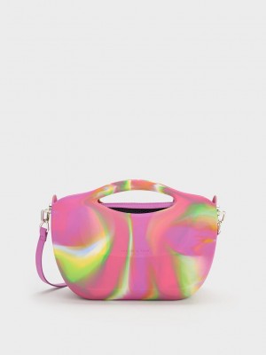 Charles & Keith Cocoon Curved Handle Printed Bag Renkli | NTJA-70152