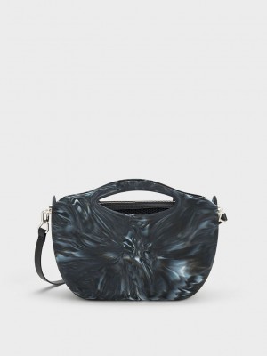 Charles & Keith Cocoon Curved Handle Printed Bag Siyah | YKTH-32476