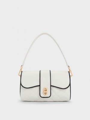 Charles & Keith Contrast-Trim Belted Crossbody Bag Beyaz | MUEP-67534