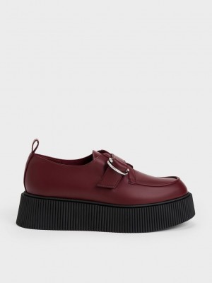 Charles & Keith Cordova Buckled Platform Loafers Bordo | PNSI-43907