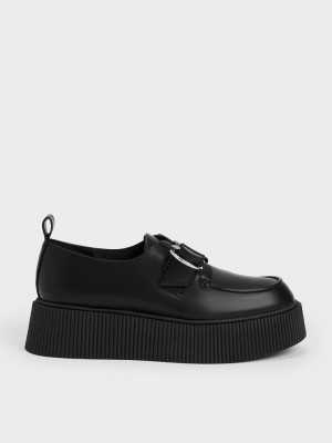 Charles & Keith Cordova Buckled Platform Loafers Siyah | EZUH-69724