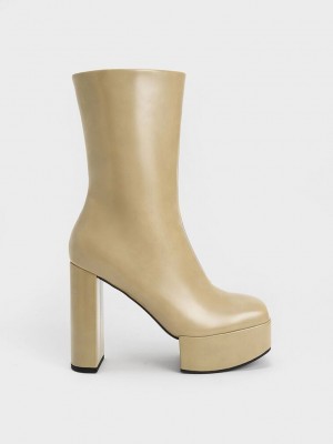 Charles & Keith Corinth Blade Heel Boots Gri Kahverengi | TIYQ-78056