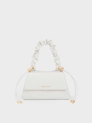Charles & Keith Cosette Ruched-Handle Trapeze Bag Beyaz | ORJG-27059