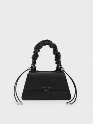 Charles & Keith Cosette Ruched-Handle Trapeze Bag Siyah | KUNS-15328