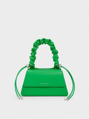 Charles & Keith Cosette Ruched-Handle Trapeze Bag Yeşil | DBGE-41860