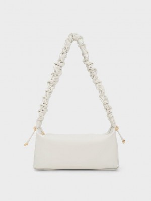 Charles & Keith Cosette Ruched Handle Bag Beyaz | TYQD-57091