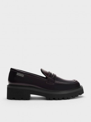 Charles & Keith Covered Ridge-Sole Loafers Bordo | OXQB-63082