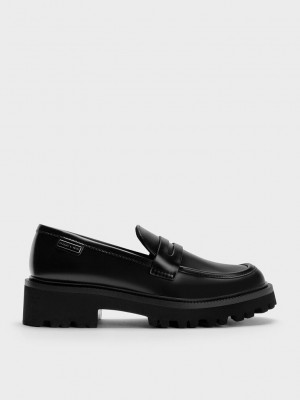 Charles & Keith Covered Ridge-Sole Loafers Siyah | EXWS-59473