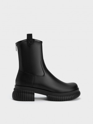 Charles & Keith Cowboy Platform Ankle Boots Siyah | YBJS-75423