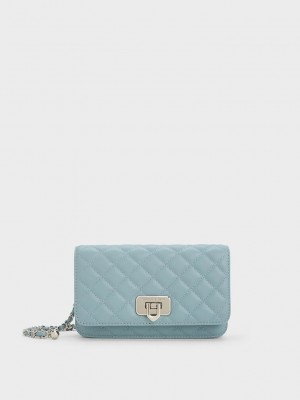 Charles & Keith Cressida Kapitone Push-Lock Clutch Mavi | IPNF-63475