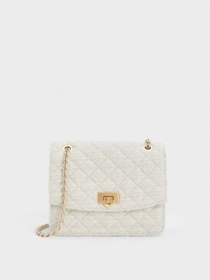 Charles & Keith Cressida Tweed Chain Askılı Bag Pembe | QFPI-31679