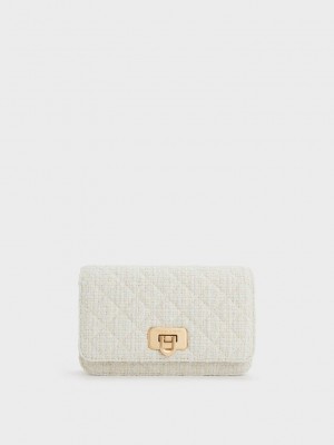 Charles & Keith Cressida Tweed Push-Lock Clutch Pembe | OWEM-29158