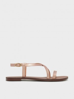 Charles & Keith Criss Cross Sandals Pembe Altın | HWKQ-38954