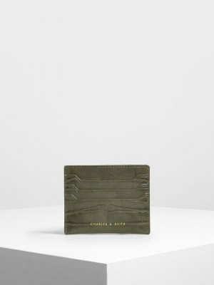 Charles & Keith Croc-Effect Card Holder Zeytin Yeşili | AERY-27493