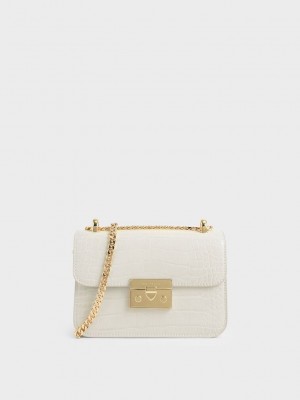 Charles & Keith Croc-Effect Chain Askılı Crossbody Bag Pembe | AZLK-16495
