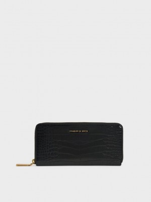 Charles & Keith Croc-Effect Long Wallet Siyah | UYXZ-65730