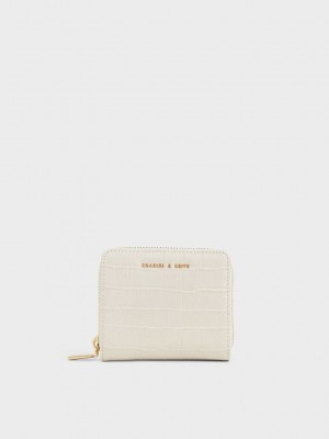 Charles & Keith Croc-Effect Small Zip-Around Wallet Krema | MGKQ-01362