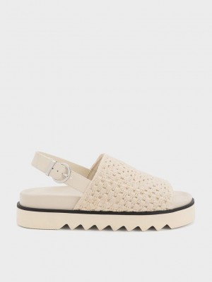 Charles & Keith Crochet & Deri Arkası Açık Sandals Pembe | TNIW-32875