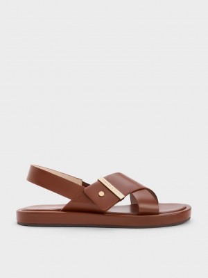 Charles & Keith Crossover Back Askılı Sandals Kahverengi | VPQA-09165