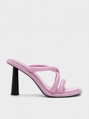 Charles & Keith Crossover Crystal-Embellished Mules Mor | OMQK-27846